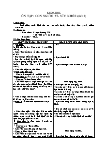 Giáo án lớp 5 Tuần 11, 12 môn học Khoa học: Ôn tập: Con người và sức khỏe (tiết 2)