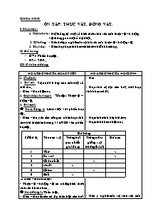 Giáo án lớp 5 Tuần học thứ 31 môn Khoa học: Ôn tập: Thực vật, động vật