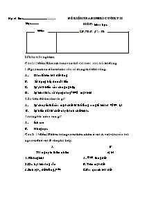 Đề kiểm tra định kì cuối kỳ II môn: Khoa Học