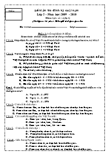 Đề kiểm tra định kỳ cuối năm Lớp 5 - Năm học: 2009 - 2010 Môn: Lịch sử và địa lý