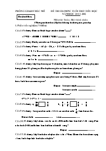 Đề thi olimpic tuổi thơ tiểu học năm học 2011 - 2012 môn thi: Toán - Bài thi cá nhân