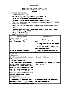 Giáo án Khoa học khối 5, kì I - Tiết 16: Phòng tránh HIV - AIDS