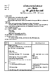 Kế hoạch giảng dạy môn: Tập Đọc 5 - Tuần 1 đến tuần 9