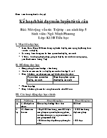 Kế hoạch bài dạy môn học Luyện từ và câu - Bài: Mở rộng vốn từ: Trật tự - An ninh lớp 5